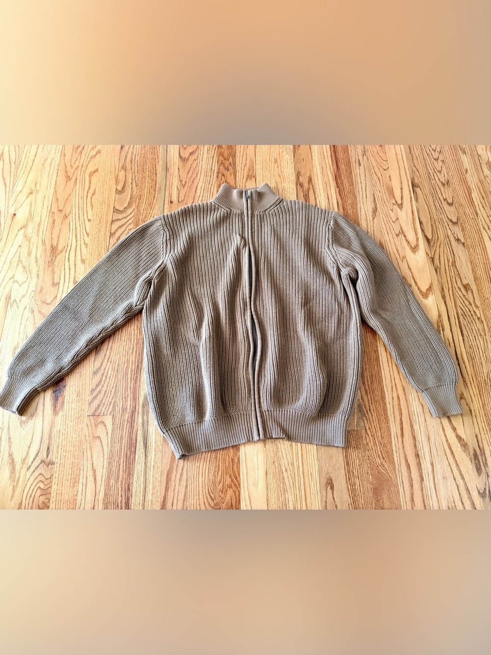 L.L. Bean Men's Cotton Knit Zip Cardigan in Taupe